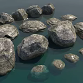 Various Sizes of Natural Stones in Calm Green Water Surface Scene