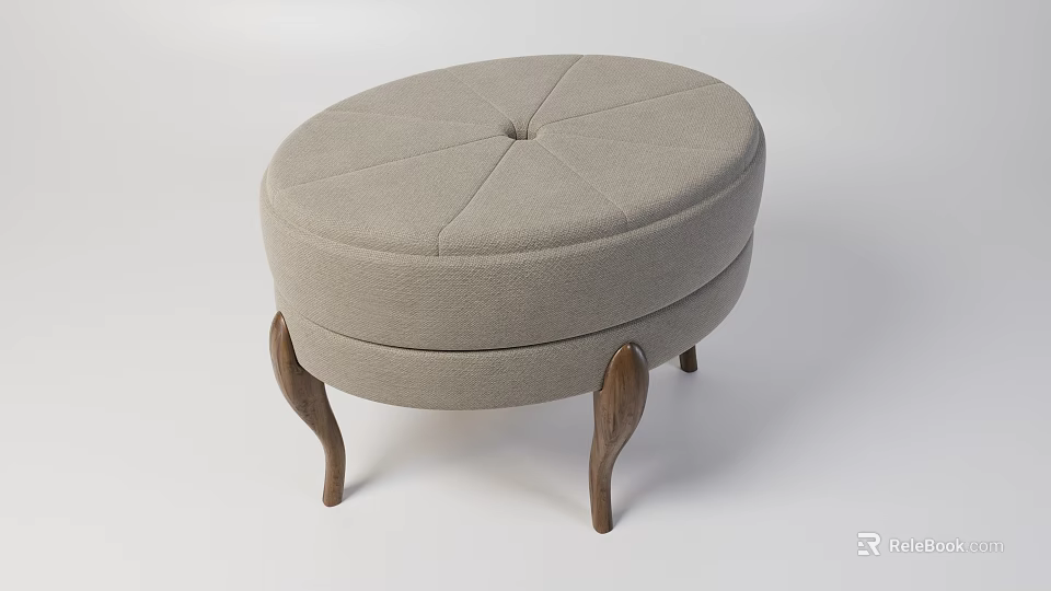 Soft Fabric Upholstered Round Shoe Bench With Wooden Legs For Entryway Decor 3d model 