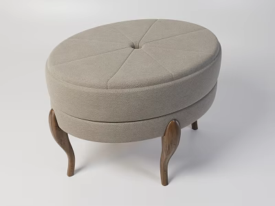 Soft Fabric Upholstered Round Shoe Bench With Wooden Legs For Entryway Decor 3d model