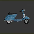 Blue Classic Scooter With Black Seat Front Headlight Rearview Mirrors And Shiny Finish