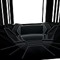 Futuristic Stage With Geometric Shapes And Neon Lights On Black Background