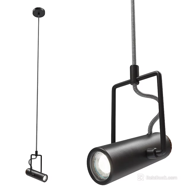 Modern Black Metal Pendant Light With Adjustable Cable And Cylindrical Spotlight Design 3d model
