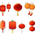 Traditional Chinese Lanterns in Various Red and Orange Styles with Tassels and Patterns