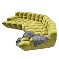 Curved Sectional Sofa With Block Design Black Green And Blanket For Living Room
