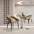 Beige Velvet Leisure Chairs Modern Curved Design Black Gold Legs With Green Plant Minimalist Interior