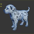 Dalmatian Puppy With Black And White Spots Standing On Dark Background Shiny Floor