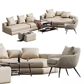 Elegant Modern Light Beige L Shaped Sofa With Coffee Table Throw Pillows And Accent Chair