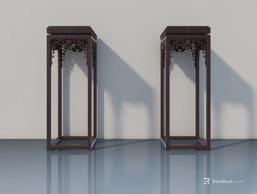 Chinese Style Swing Door with Intricate Carved Patterns and Dark Wood Frame 3d model 