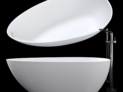 Elegant White Freestanding Oval Bathtub With Modern Metal Faucet Stand Design 3d model