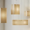 Modern Minimalist Rectangular Pendant Lights Four Hanging Warm Illumination Against White Wall 3d model
