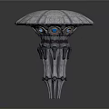 Gray Decorative Sculpture With Umbrella Shaped Top Textured Surface And Stone Base