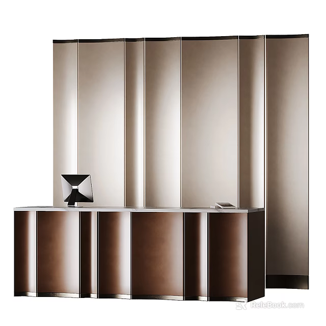 Modern Reception Desk Design With Sleek Wooden Counter And Decorative Accent 3d model 