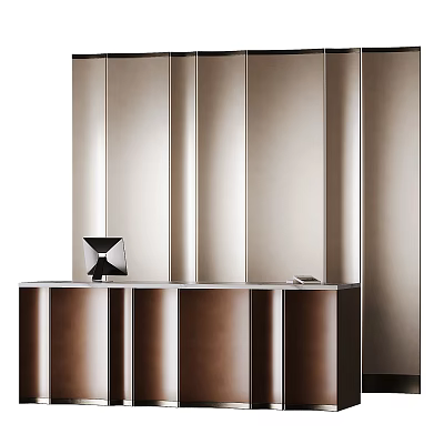 Modern Reception Desk Design With Sleek Wooden Counter And Decorative Accent 3d model