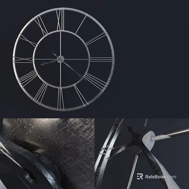 Elegant Metal Wall Clock With Roman Numerals For Home Interior Decor 3d model 
