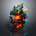 Ornate Fantasy Helmet Design With Fiery Flames Colored Gems And Spiked Details
