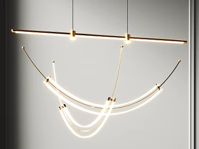 Modern Gold Metal Curved Line Pendant Lighting Combination with Minimalist Design 3d model