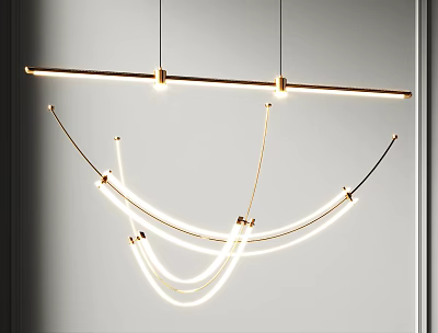 Modern Gold Metal Curved Line Pendant Lighting Combination with Minimalist Design 3d model