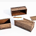 Vintage Wooden Storage Boxes with Open and Closed Lids and Natural Texture