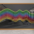 Modern Office Partition With Rainbow Wavy Lines And Workspace Design 3d model