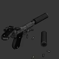 Clear View of Disassembled and Complete Pistol With Bullets and Parts