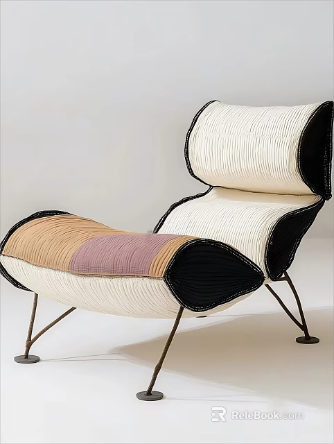 Stylish Modern Lounge Chair With Colorful Cushion Black Frame And Metal Legs 3d model 