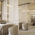 Modern Beauty Hair Salon Interior With Styling Chairs Mirrors Lighting And Reception Desk
