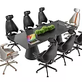 Modern Conference Table With Ergonomic Chairs Laptop And Green Plant In Office