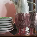 Modern Decorative Ornament Set with Marble Bowls Ceramic Plates Glass Cups and Metal Shelf