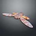 Detailed Cicada With Patterned Orange And White Wings On Dark Background 3d model