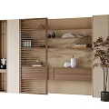 Modern Wooden Bookcase with Open Shelves Decorative Items and Potted Plant