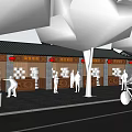 Traditional Chinese Street Scene With Ancient Architecture Red Lanterns Trees And Pedestrians