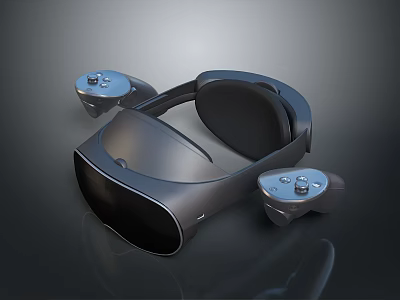 Advanced VR Headset With Wireless Controllers For Immersive Virtual Reality Experience 3d model