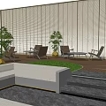 Modern Garden Landscape With Outdoor Seating Green Plants Wooden Flooring And Louvered Wall