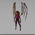 Female Character In Purple Pink Bodysuit With Brown Spiky Creature Wings Fantasy Style