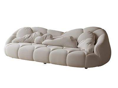 Beige Sectional Sofa With Plush Cushions Curved Design And Modern Upholstery 3d model