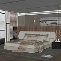 Modern Bedroom Interior With Large Bed Floor to Ceiling Window Mountain View Rug and Armchair