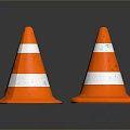 Two Orange Traffic Cones With White Reflective Stripes On Glossy Surface