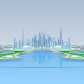 Stunning Modern City Skyline Landscape With Water Reflections Urban Skyscrapers And Buildings