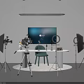 Professional Commercial Photography Equipment Setup With Camera Tripod Ring Light Monitor And Studio Lights