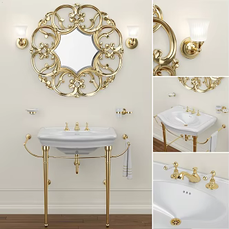 Modern Washbasin Combination Modern Bathroom Toilet Mirror Washbasin Faucet Wall Lamp Basins 3d model