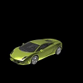 Tech Exhibition Hall Showcasing Sleek Green Lamborghini Sports Car with Modern Reflective Floor