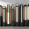 Black Cylindrical Outdoor Lights With Various Cutout Patterns Modern Chinese Style Decorative Design