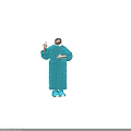 Cartoon Doctor Character In White Coat With Blue Pants And Yellow Folder Pointing Up