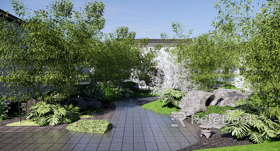 Chinese-style Courtyard Residential District Landscape Bamboo Forest Interpassage House Space Bamboo Forest Garden Road Landscape Stone Moon Cave Gate 3d model 
