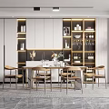 Elegant Modern Restaurant Interior Design With Open Layout Dining Table Chairs Marble Floor And Cabinets 3d model