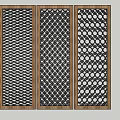 Three Decorative Room Dividers With Striped Diamond And Circular Patterns 3d model
