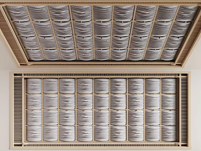 Elegant Modern Ceiling Drapery Design With Grid Frame And Layered Panels 3d model