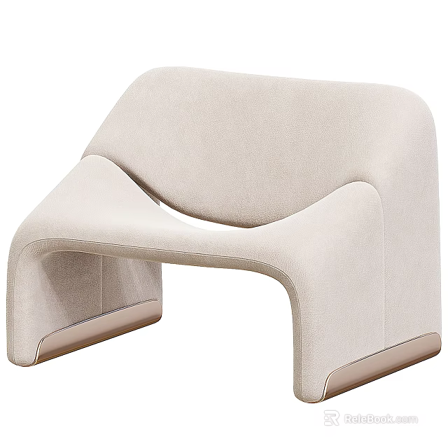 Stylish Modern Beige Single Sofa With Curved Design And Metal Legs 3d model 
