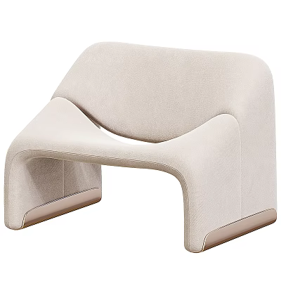Stylish Modern Beige Single Sofa With Curved Design And Metal Legs 3d model