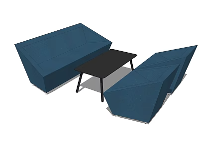 Modern Geometric Blue Sofa and Black Coffee Table Set for Living Room Furniture 3d model